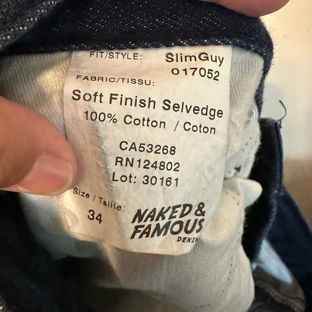 Naked & Famous Slim Guy Soft‎ Selvedge Dark Wash Jeans 34x31 - Picture 3 of 4